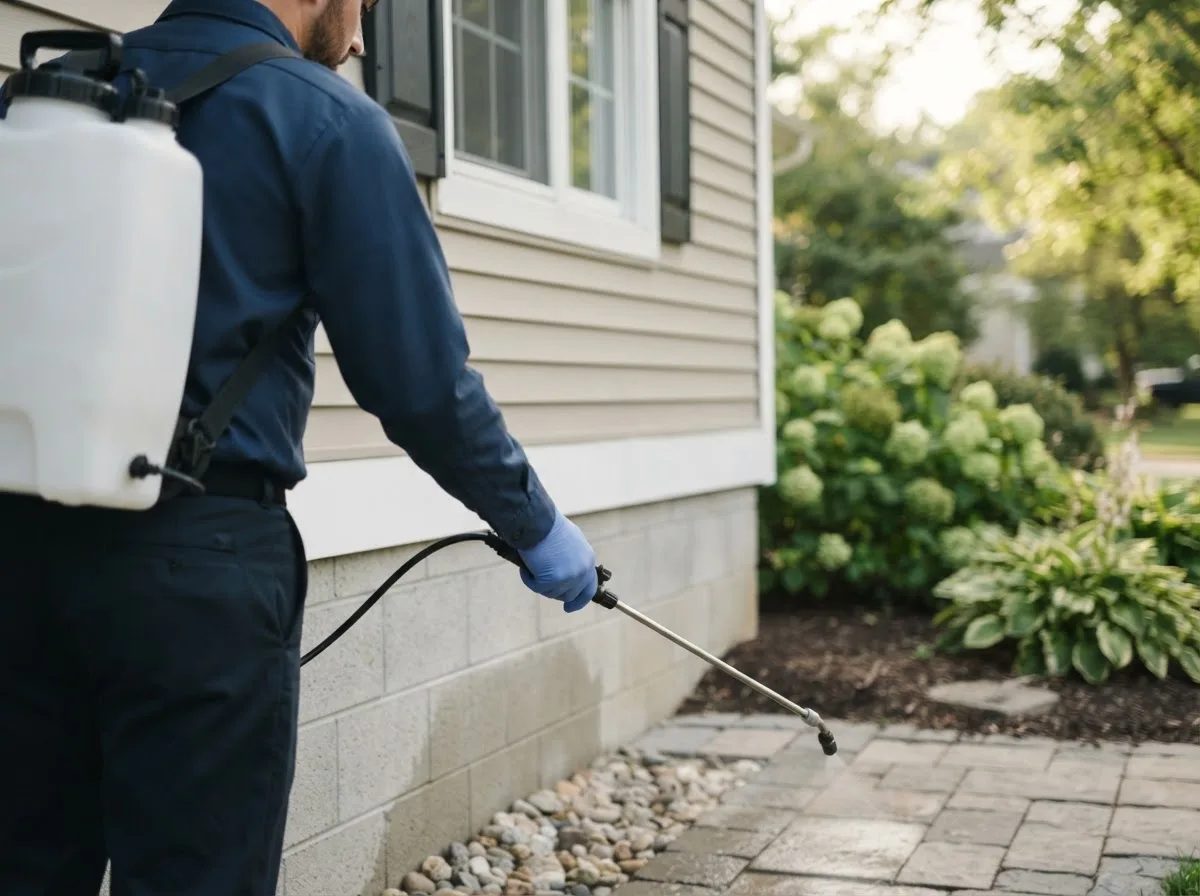Pest control technician inspecting a home in Elgin, OK